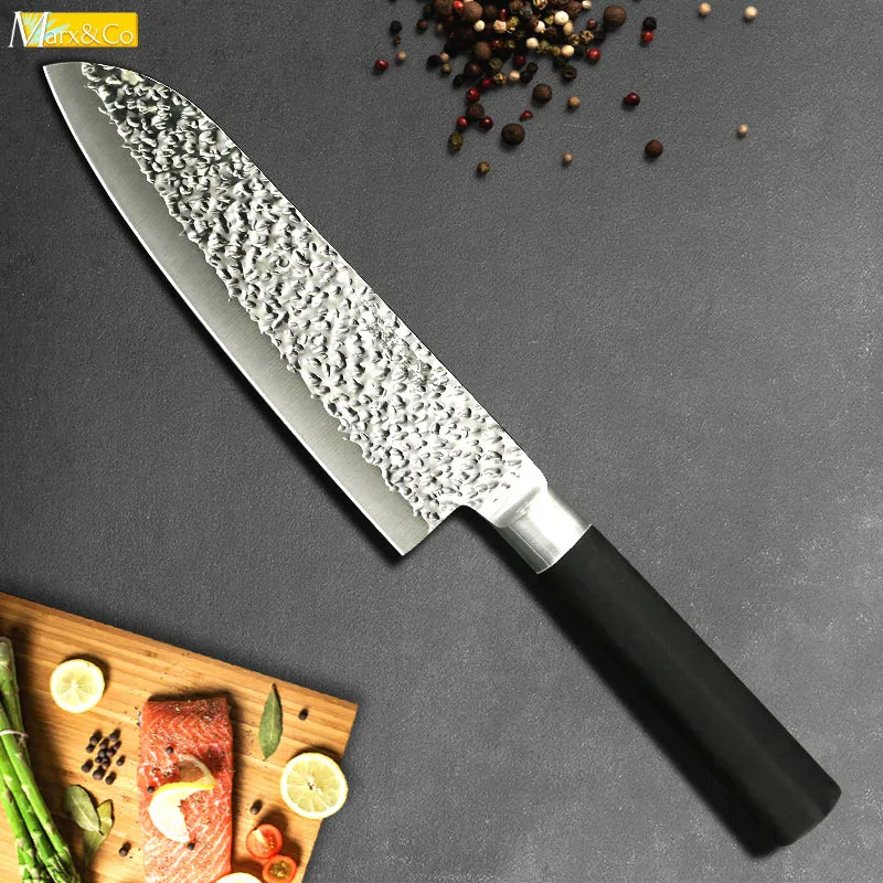 Кухонный нож шеф-повара Santoku нож для мяса фрукты овощи ножи 7 дюймов X50CrMoV15 японский резак из нержавеющей стали с резиновой ручкой