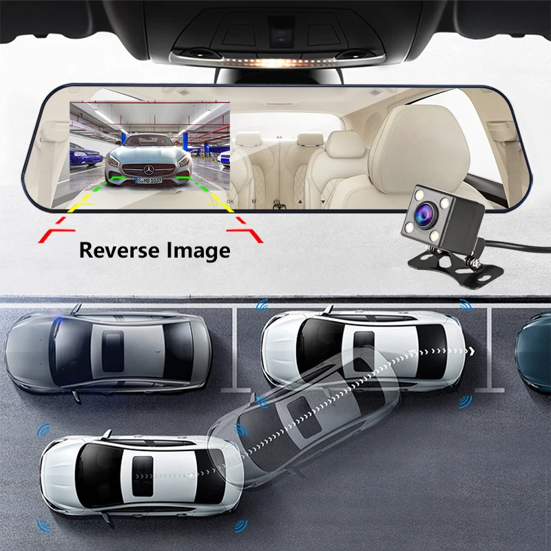 Автомобильный видеорегистратор, Белое Зеркало заднего вида, 4,3 дюймов, HD 1080 P, цифровой видеорегистратор, авто регистратор, видеорегистратор, двойной объектив, Автомобильная камера заднего вида