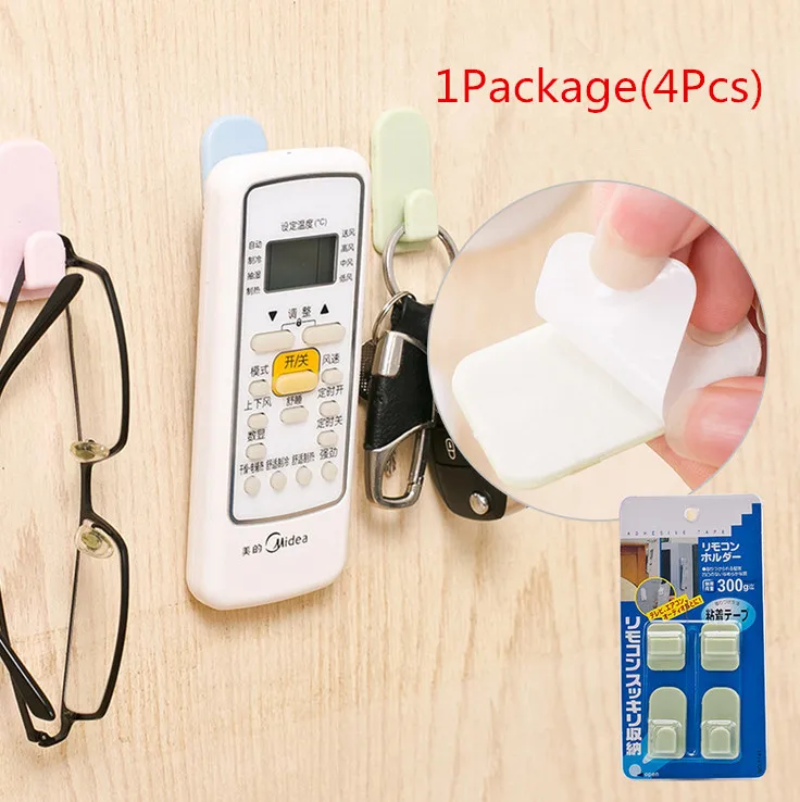 

Plastic Hooks 1Package(4Pcs) Sticky Hook Set TV Air Conditioner Remote Control Key Practical Wall Storage Holder Strong Hanger