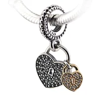 Подходит для Pandora шармы браслеты стерлингового серебра 925 ювелирные изделия любовь бусины-замочки с 14 к настоящее золото и прозрачный CZ