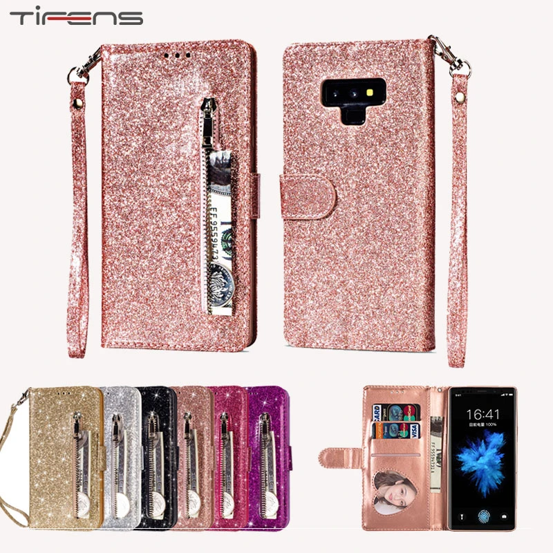 

Bling Case S10E For Samsung Galaxy Note 8 9 S10 S9 S8 J4 J6 A6 Plus J3 J5 J7 A7 2018 2017 A750 Leather Flip Zipper Wallet Cover