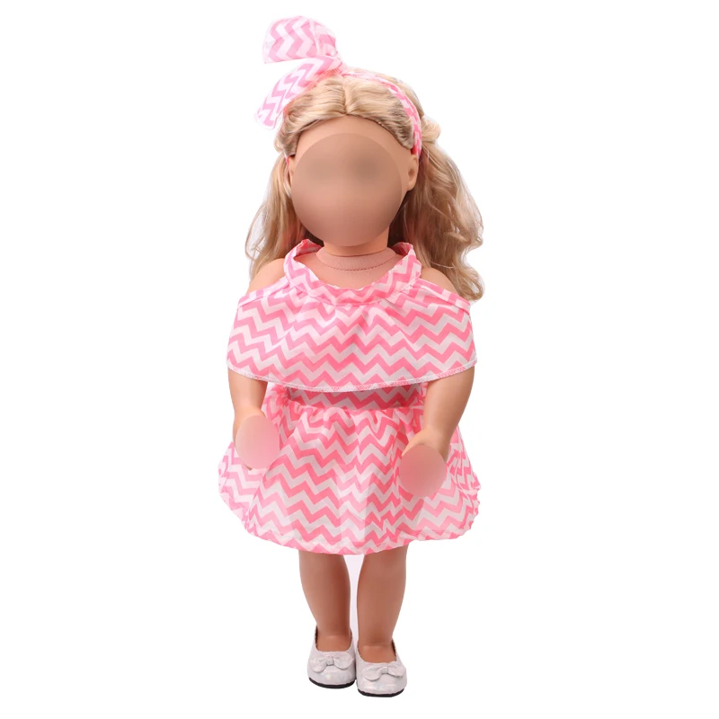 18 дюймов, с круглым вырезом, для девочек летнее платье с принтом для девочек+ повязка на голову, американский новорожденных детская одежда детские игрушки подходит 43 см для ухода за ребенком для мам малышей c504