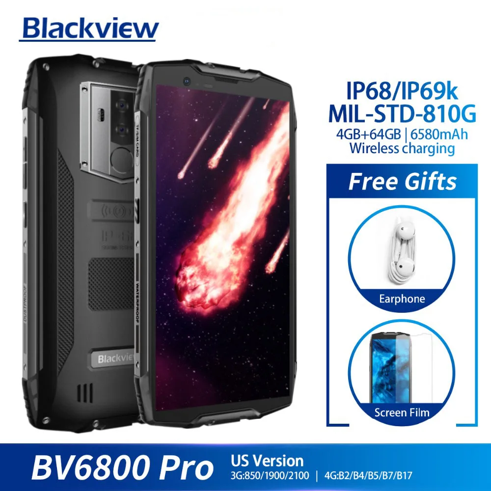 Blackview BV6800 Pro Android 8.0 Mobile Phone 5.7" MT6750T Octa Core 4GB+64GB 6580mAh Waterproof NFC Wireless charge Smartphone