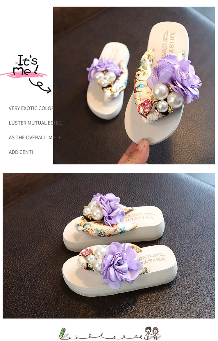 KRIATIV2019/летняя пляжная обувь; милые сандалии с цветами; обувь принцессы для девочек; тапочки; нескользящие Вьетнамки; модная женская обувь для плавания
