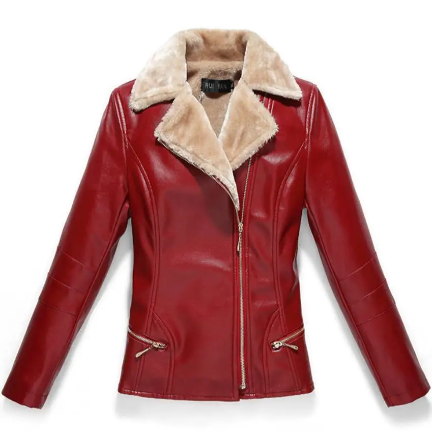 

7xl Winter Leather plus velvet warm Large size Leather Coat pu Leather Jacket Women