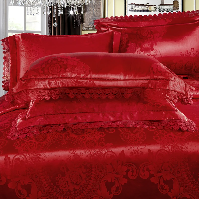 Waliicorners 4-Pcs gold silver lace Jacquard Bed Cover Queen King Size Luxury Bedding Set Silky Bedclothes Duvet Cover Bed Sheet set 58 3
