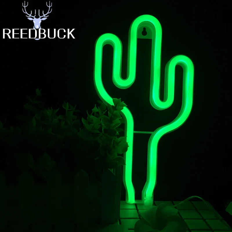 LED Neon Light Cactus Night Lamp Wall Table Desk USB  AA Battery Neon Sign Marquee Children's Gift Holiday Decor Night Lighting (6)
