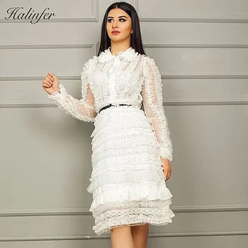 

Halinfer 2018 New summer women dress sexy bodycon turtleneck lace dress elegant celebrity party white dresses vestidos wholesale