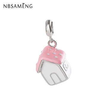 

New 100% 925 Sterling Silver Bead Charm Winter Snow Cabin House Pendant Enamel Charms Fit Pandora Bracelets DIY Women Jewelry