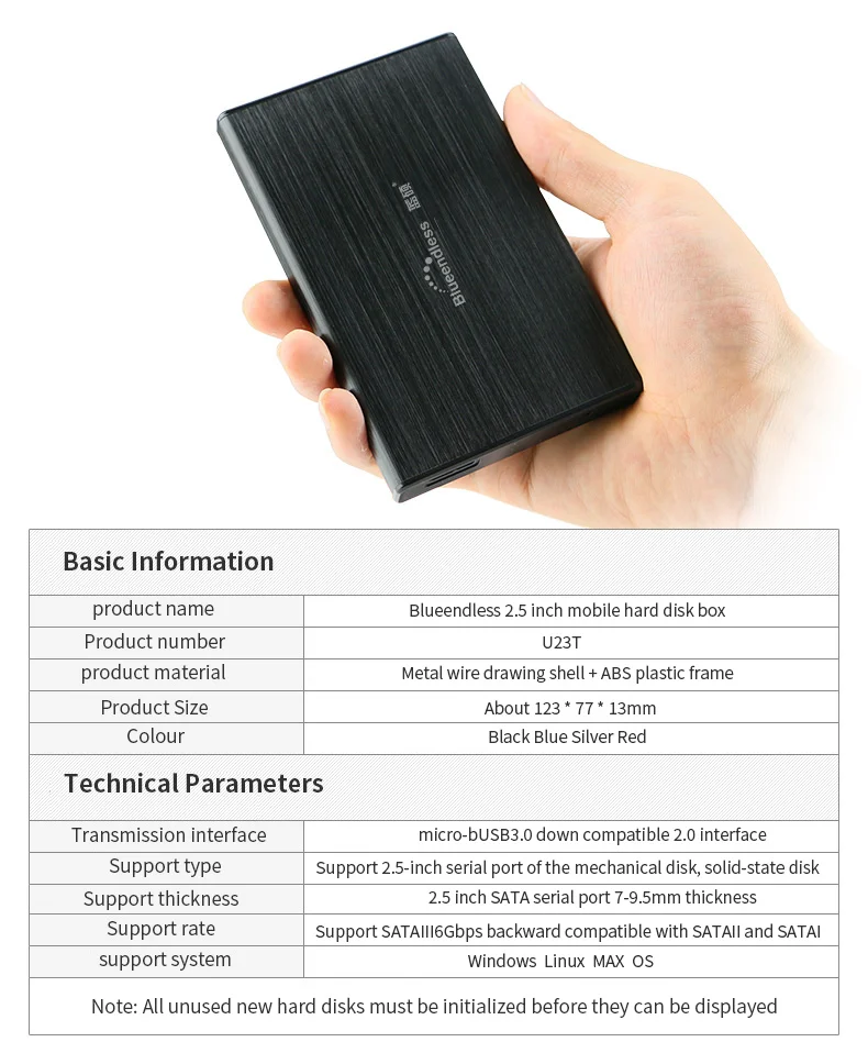 Из RU алюминиевый HDD корпус sata в usb 3,0 hdd коробка для 1 ТБ жесткий диск 2,5 ''hdd caddy для OS/Windows/MAC blueendless