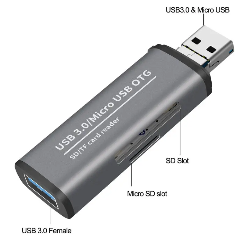 Металлический 2в1 USB3.0/Micro USB к SD/Micro SD кард-ридер Micro USB OTG адаптер для MacBook samsung huawei Xiaomi PC ноутбук