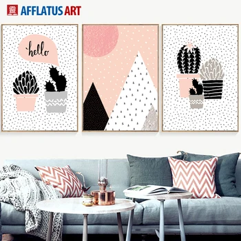 

Cartoon Cactus Geometry Mountain Sun Wall Art Canvas Painting Nordic Posters And Prints Wall Pictures Kids Room Bedroom Decor