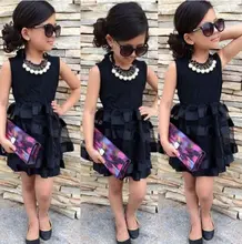 Elegant Baby Kids Girls Princess Party Black Stripe Tulle Dress Age 7-8Y