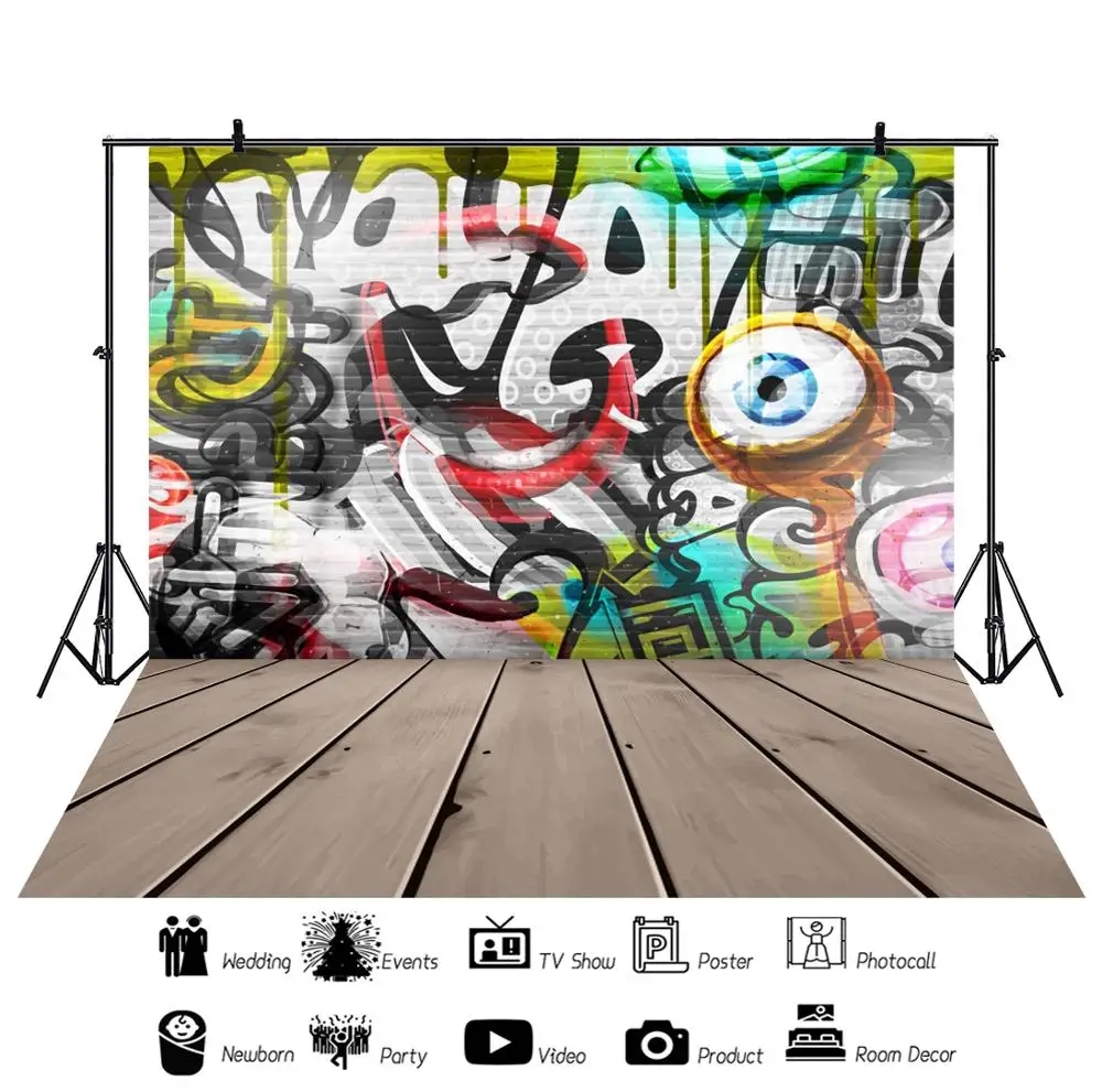 Laeacco граффити красочные картины мультфильм рисунок деревянный пол детские фото