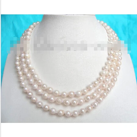 

AMAZING 50" 7mm round white natural seawater pearls necklace b1287^^^@^Noble style Natural Fine jewe FREE SHIPPING