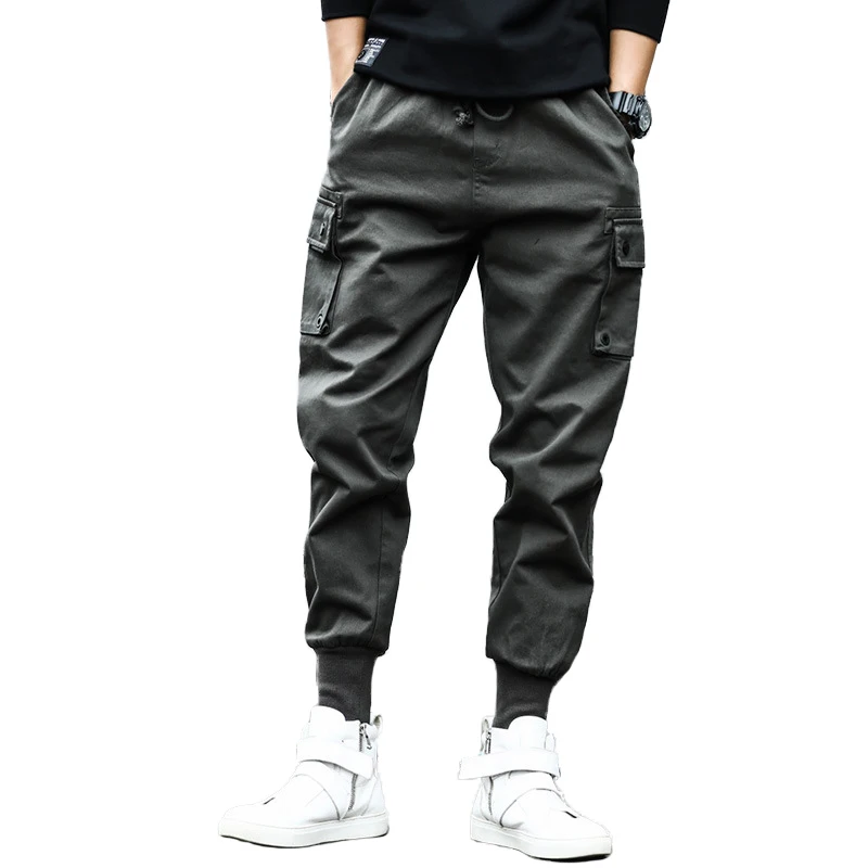 

ABOORUN Men's Harem Joggers Multi Pockets Cargo Pants Army Black Long Pencil Trousers for Male R455