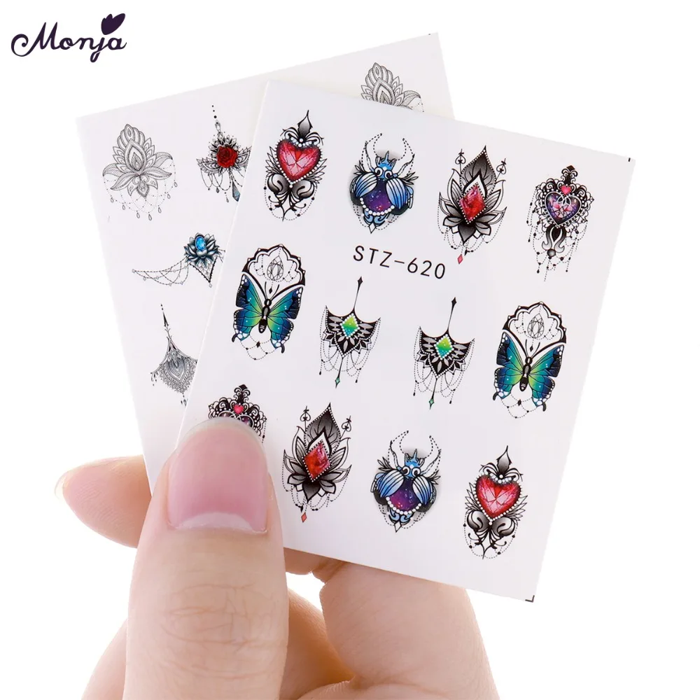 

Monja 9 Styles Nail Art Water Transfer Stickers Dream Catcher Flower Blue Butterfly Image Design Watermark Foil Decals DIY Decor