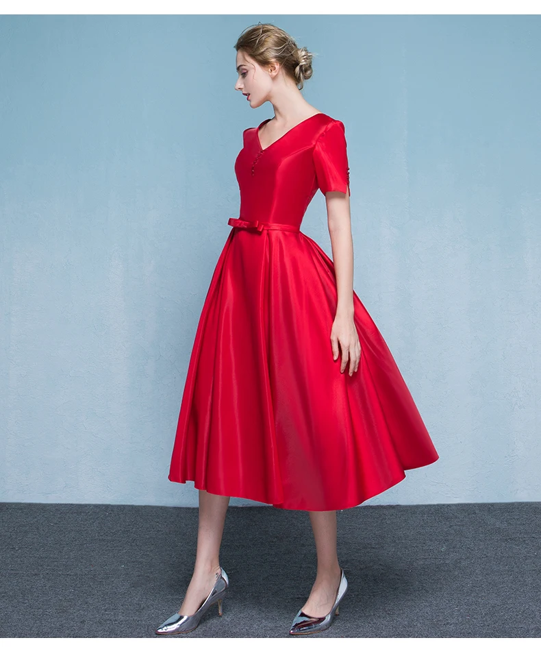 Ladybeauty New arrival 2020 Elegant Red Evening Dress V-Neck Lacing Formal Party plus size Short sleeve dresses