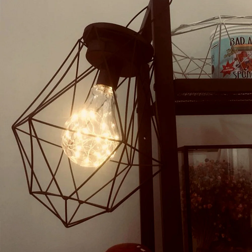 

Iron LED Geometric Table Lamp Nordic Style Home Office Decor Pretty Ornament Multiple Iron wire made Battery case Holiday Lamp