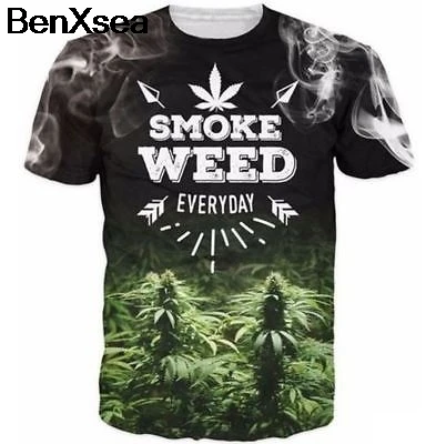 Новый черный 3D печатных Для мужчин футболка Smoke Weed повседневной зеленый цветок