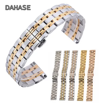 

OL7Z 14mm 16mm 18mm 20mm 22mm Stainless Steel Watch Band Solid Butterfly Buckle Metal Wristband Strap for Smart watch with Pins