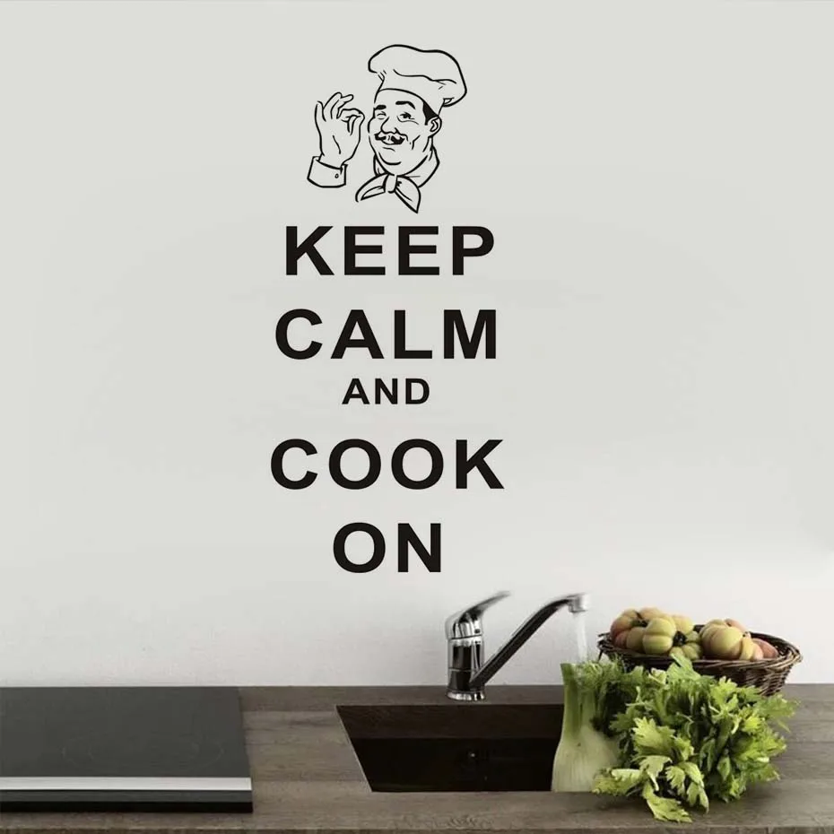 Keep Calm And Cook On Vinyl Wall Sticker For Kitchen Dining Hall Removable Waterproof Wallpaper Modern Wall Decals Home Decor (3)