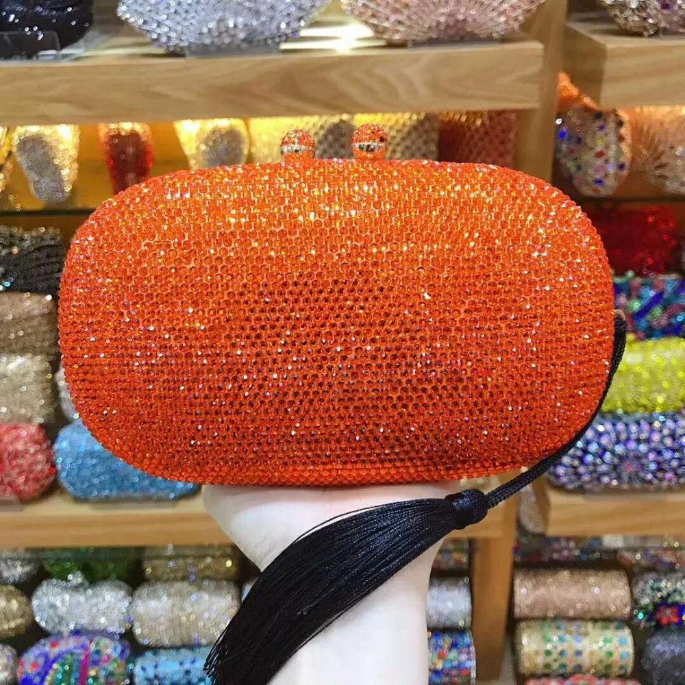 Xiyuan Women Orange Color Evening Bags Stones Clutch Bags For Wedding Party Bridal Rhinestones