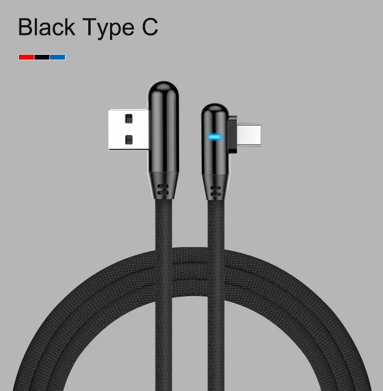 90 градусов кабель 2.4A Micro USB кабель type C провод для быстрой зарядки USB C игра Кабо Для samsung S8 суперзарядное устройство кабель для huawei P20 - Цвет: For Tpye-C Black