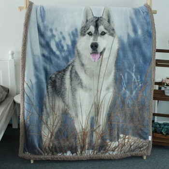 

1PC Large Warm Blankets For Beds Thick Cashmere Throw Blanket Wolf Printed Rectangle Modern Fleece Blanket Washable Winter 27