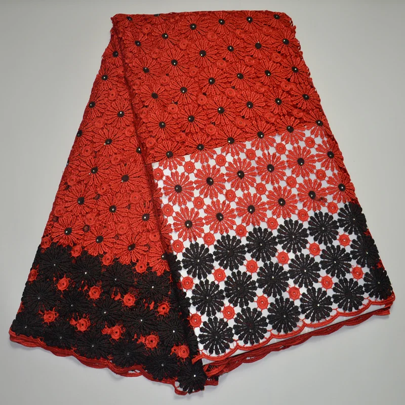 

(5yards/pc) High quality red and black African cord lace fabric hottest selling guipure lace fabric for party dress FLP19