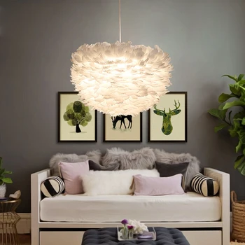 Modern white nature Goose feather Pendant Lights romantic E27 led pendant lamps for home lighting restaurant bedroom living room rural pastoral pendant lights wood glass restaurant bedroom lamps lighting 4 heads white wooden pendant lamps za