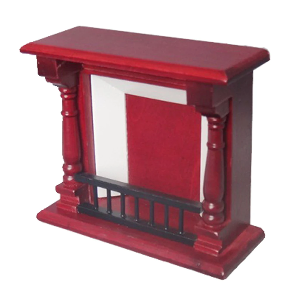 1:12 Dollhouse Miniature Fireplace Furniture Room Wooden Vintage Red Fireplace, Mini Wood Fireplace for Doll House