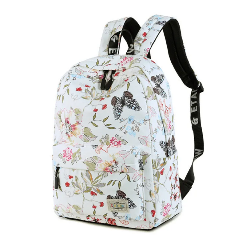 Женские рюкзаки для девочек-подростков с цветочным принтом; школьные сумки для отдыха; рюкзак для ноутбука; женские водонепроницаемые Рюкзаки Mochilas - Цвет: white small