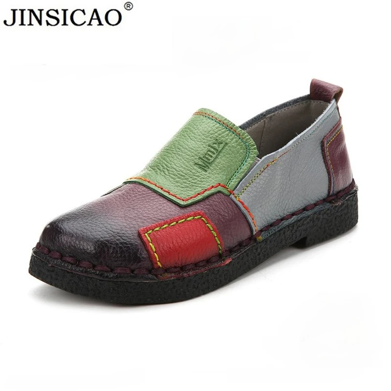 

Fashion Shoes Woman Genuine Leather Loafers Women Mixed Colors Casual shoes Handmade Soft Comfortable Shoes Women Flats
