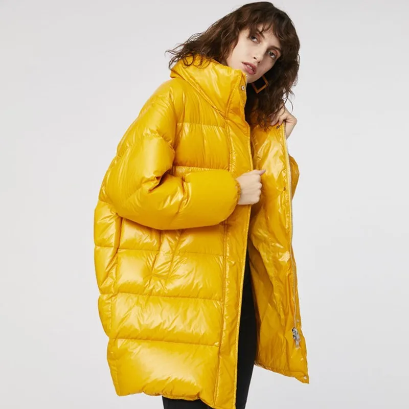 Purple Loose Down Jacket Fashion Thin Thick Winter Feather Jacket Coat Women Long Section Collar Casual Warm Overcoat Female 260 - Цвет: yellow