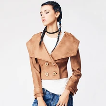 Демисезонный Для женщин небольшой платок замшевые короткий кардиган Болеро двубортный пиджак женский элегантный кардиган W1236