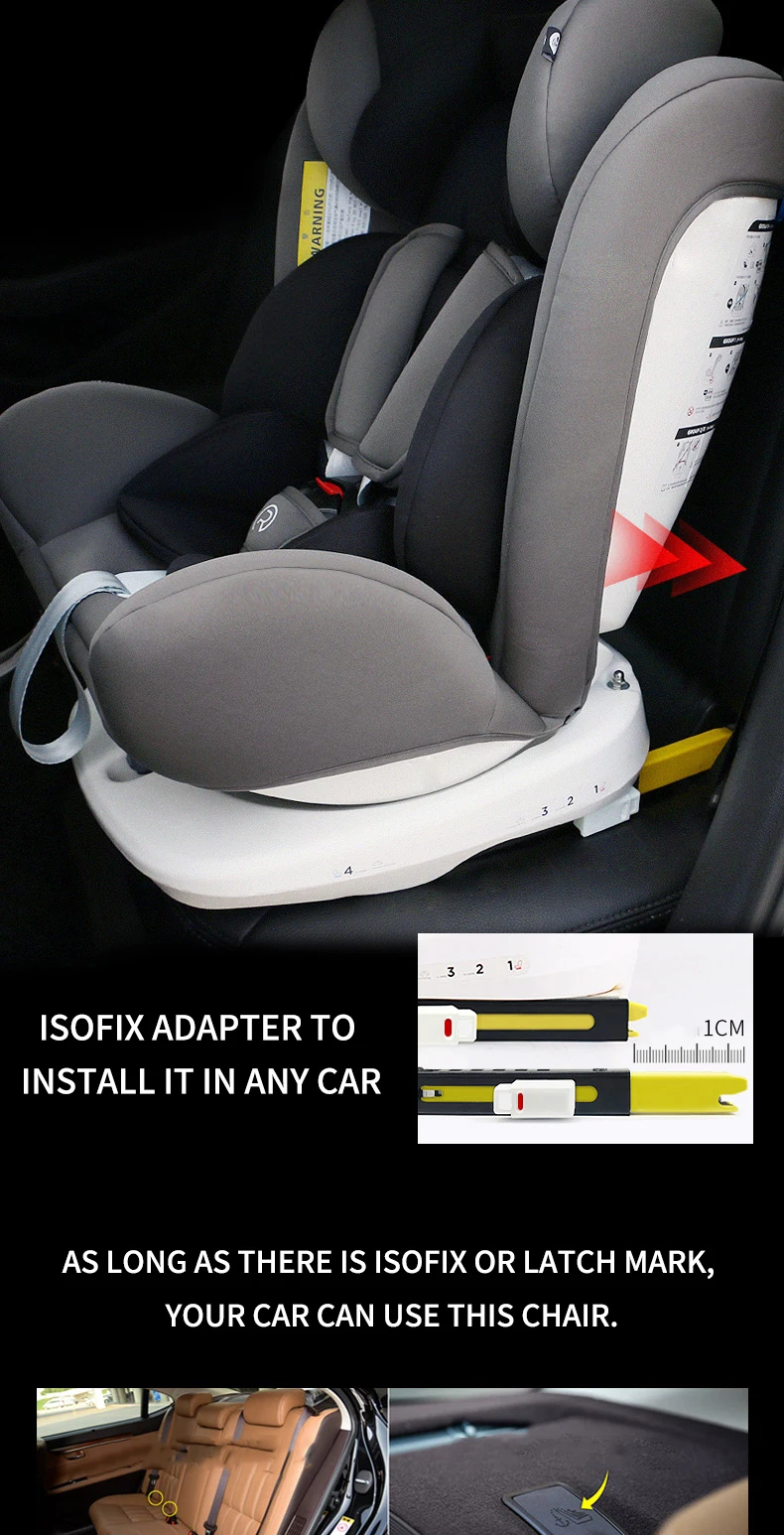 Reebaby 906 (grey) Children Car Safety Seat Adjustable Sitting and Lying Kids safety belt Booster Seat not isofix