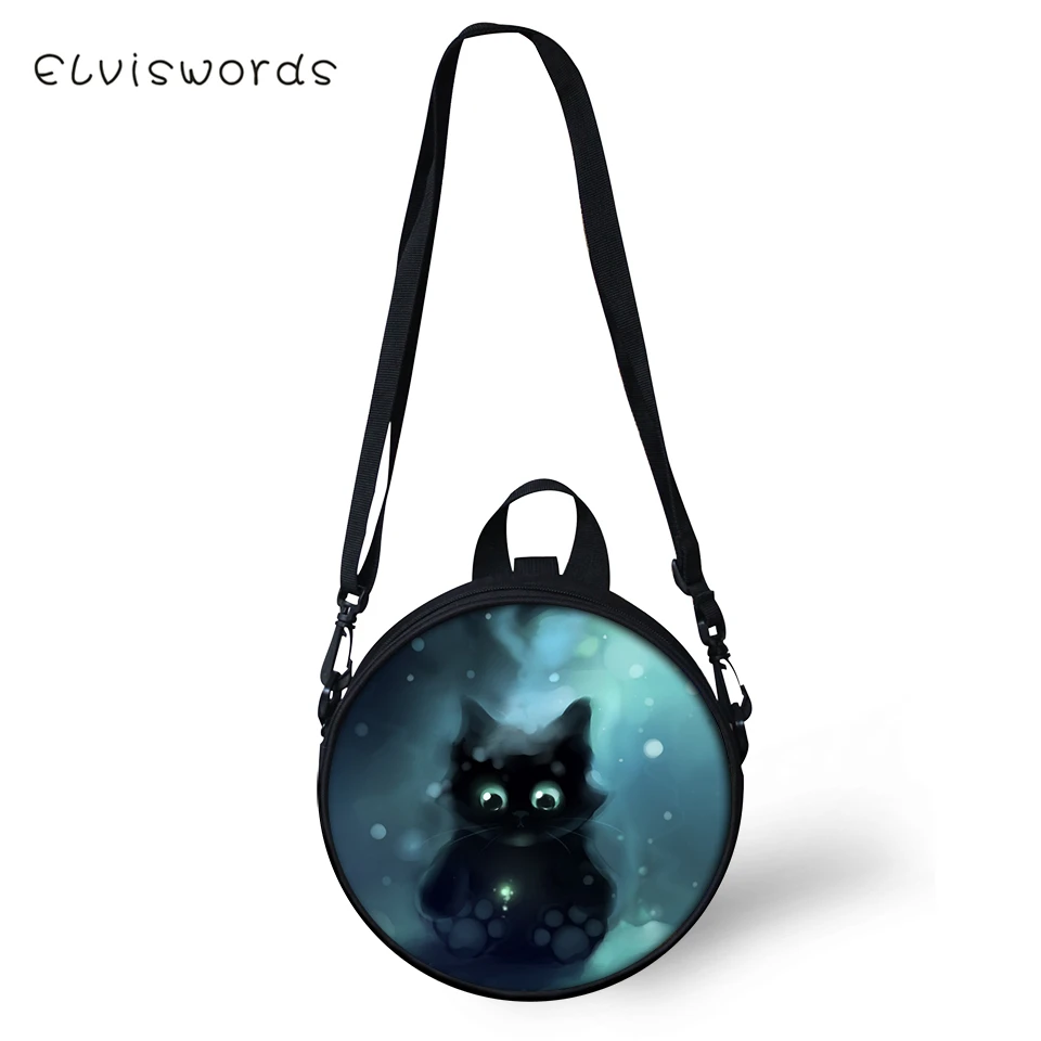 ELVISWORDS Women Round Shape Crossbody Bags Dreamastic Cats Prints Cute Girls Small Purses Kawaii Pattern Women Shoulder Bags