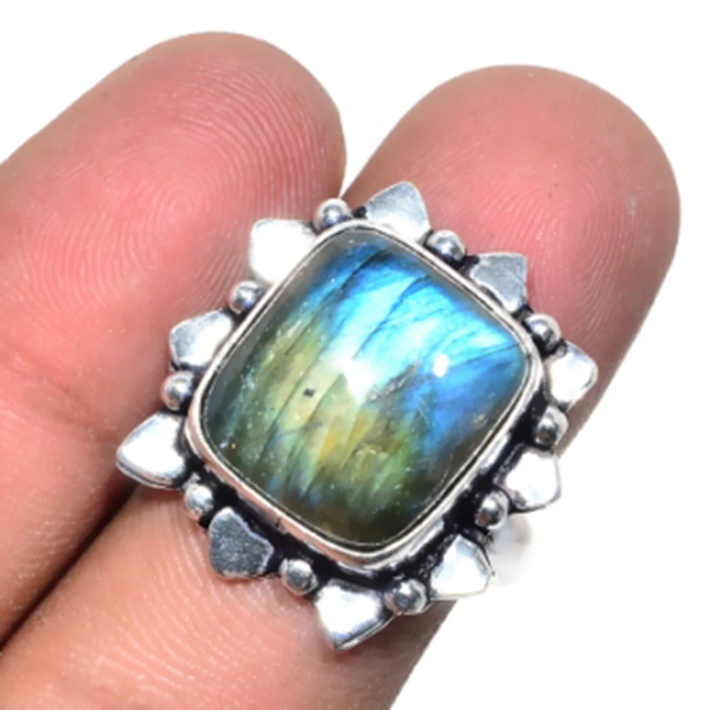 

Labradorite Ring Silver Overlay over Copper, USA Size 8.25, R5198