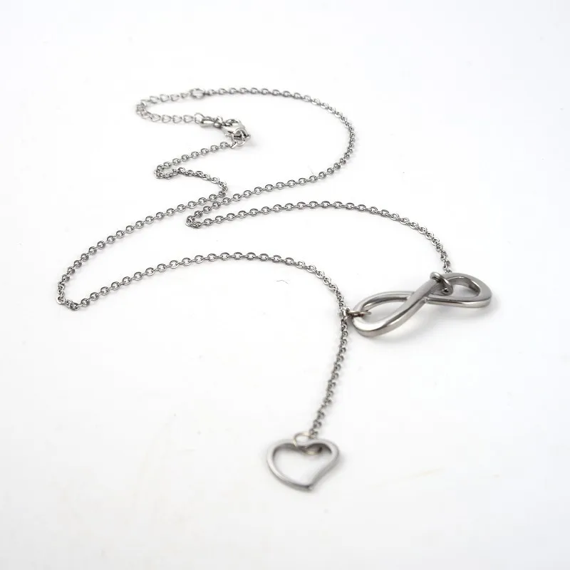 AMORUI Love Heart Women Lucky Number Pendant Necklace Trendy Women Chain Necklace Fashion Ladies Stainless Steel Necklaces