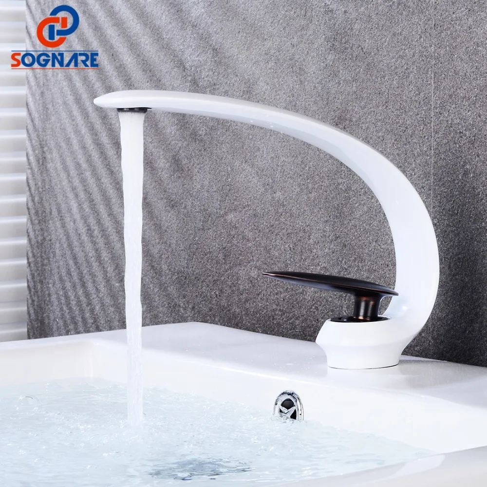 

Contemporary White Basin Faucet Single Lever Sink Tap for Bathroom Sink Faucet Basin Mixer Tap Hot Cold Water Tap Deck Mount