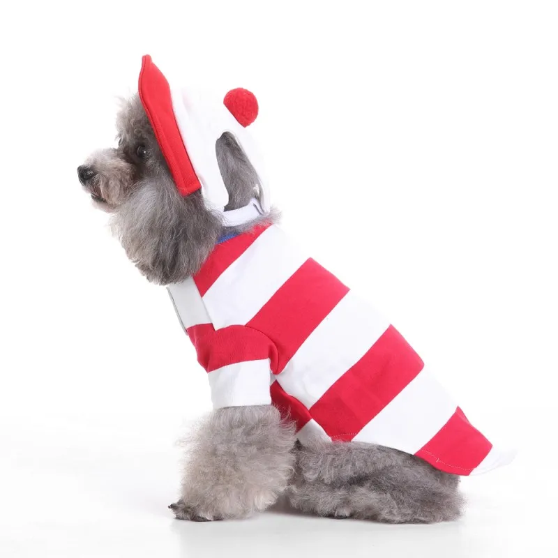 Рождественская собака с шапочкой набор красный и белый полосы Pet Пальто Зима для кошки маленький щенок