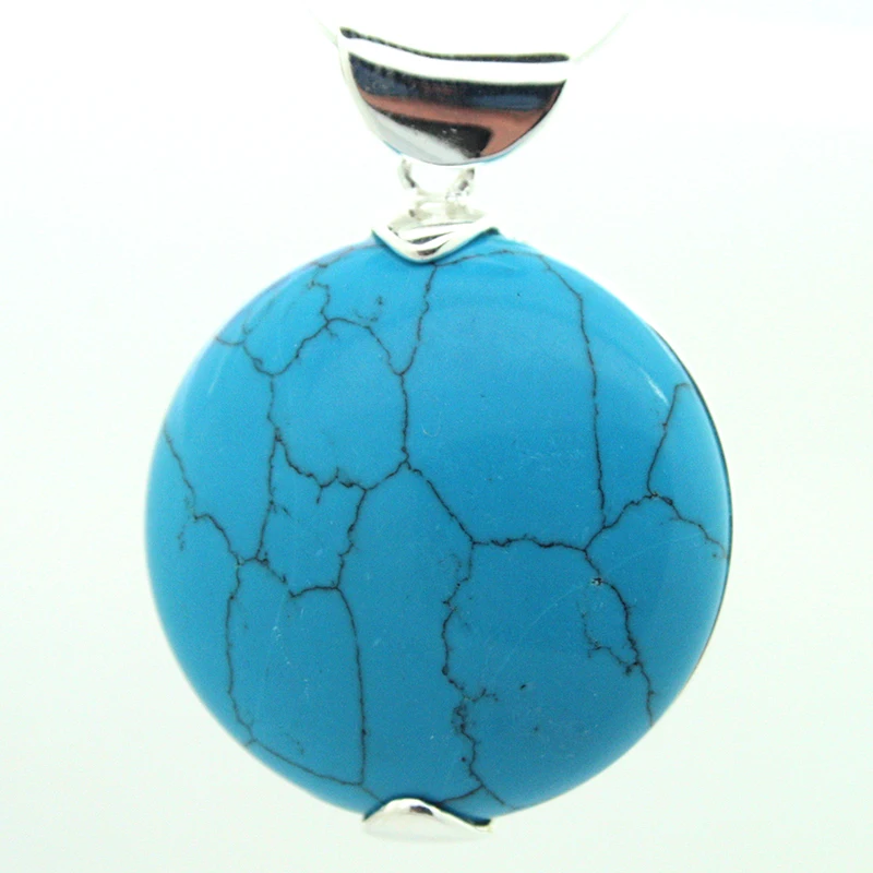 

VINTAGE 925 SILVER 35*35mm NATURAL BLUE TURQUOISE ROUND MARCASITE PENDANT