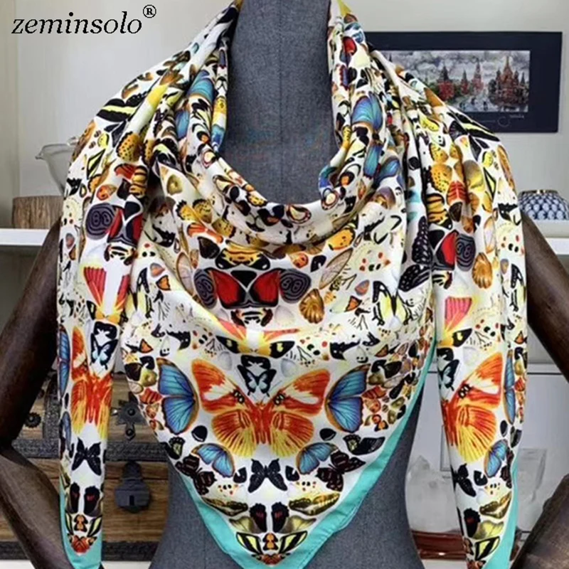 

2019 luxury brand Silk scarf Shawls Echarpes Wraps Square Designer Scarves For Women Large Female Beach Stoles Bandana 130*130cm