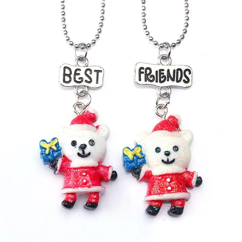 

DoreenBeads Christmas Best Friends Necklace Cartoon Pendant Beads Chain Necklace Set Christmas Children Gift 45cm long, 2PCS