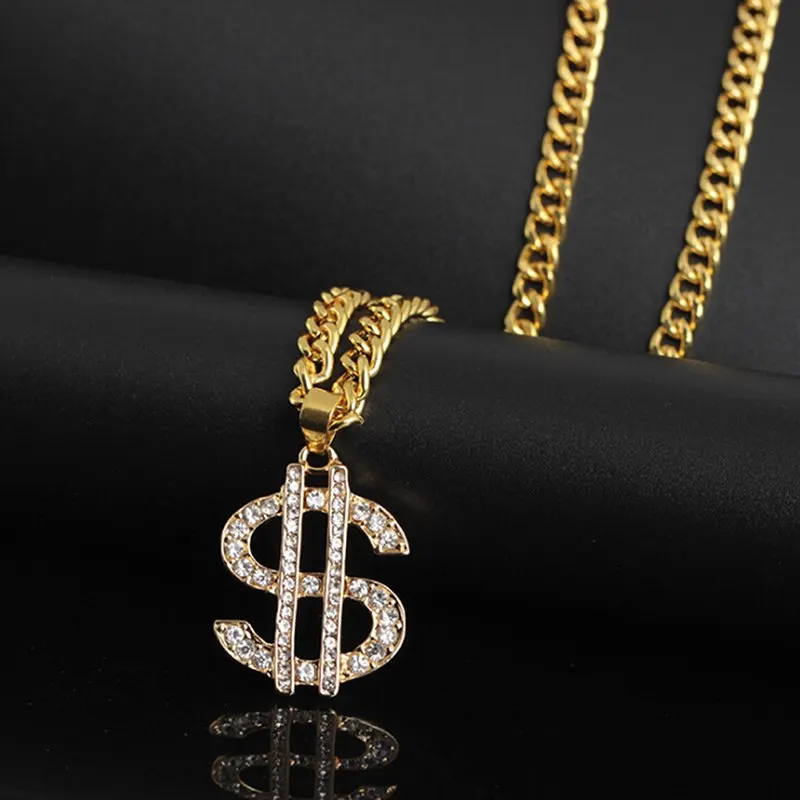 Хип-хоп ювелирные изделия доллар США денежный кулон Золотая цепь ожерелья Женские Ювелирные украшения Рождество зима свитер ожерелье колье