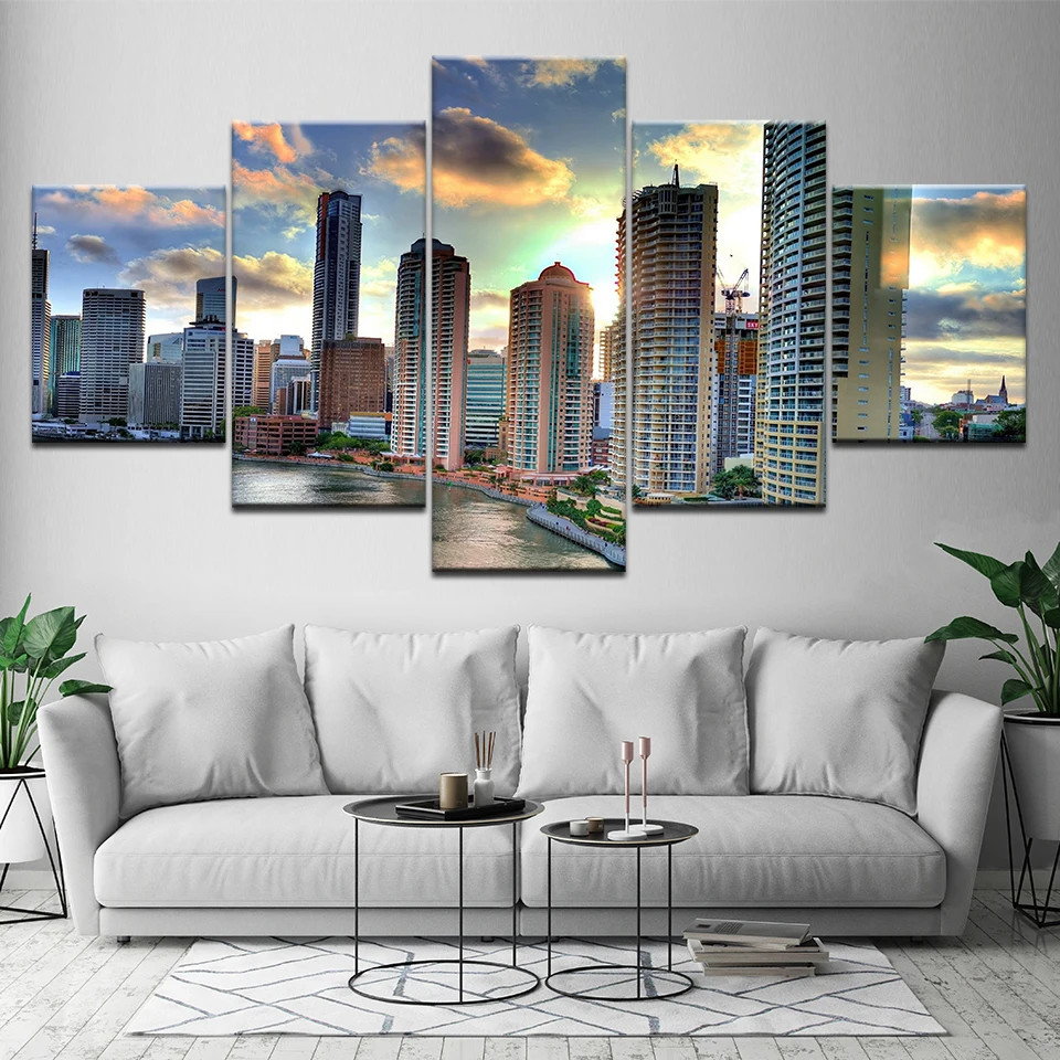 Canvas Painting Brisbane City Views 5 Pieces Wall Art Painting Modular