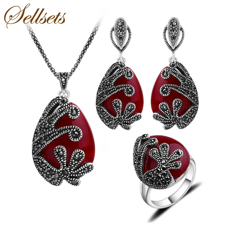 Женский набор ювелирных изделий Sellsets винтажный из черного кристалла и