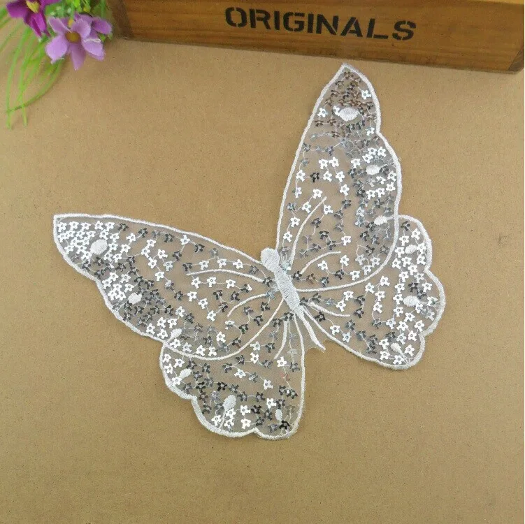 Creative 50 pcs/lot,17*19.5cm Sew On Butterfly embroidery sequin Lace Appliquesin Patches from