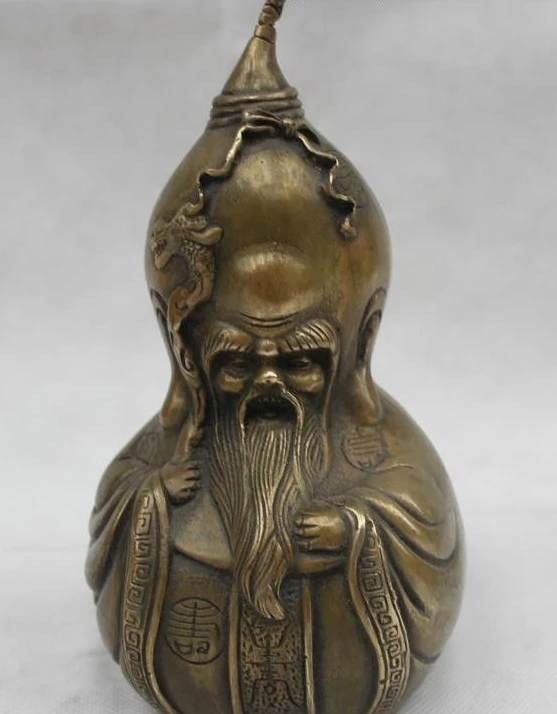 

7"Chinese Feng Shui Bronze Lucky Lifelike the god of longevity grandpa calabash